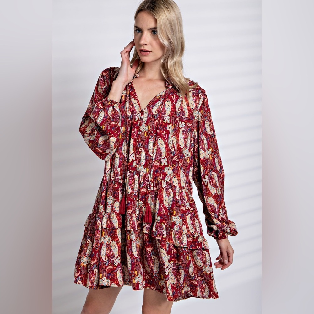 EASEL PAISLEY PRINTED CHALLIS DRESS NWT